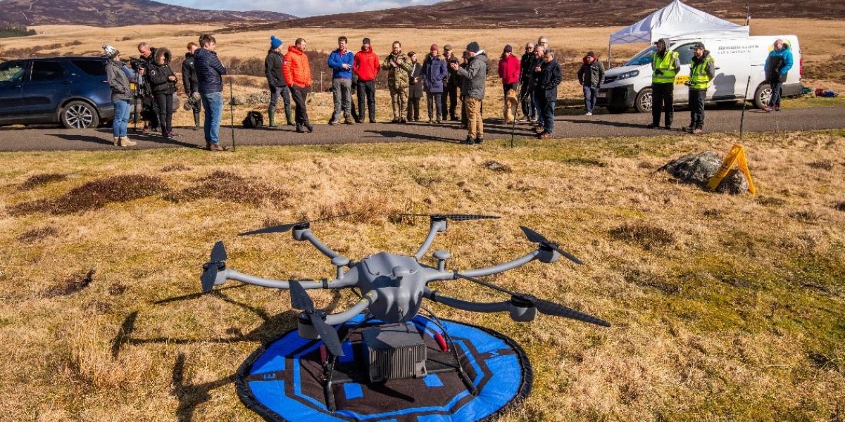 The drone and a group of onloookers